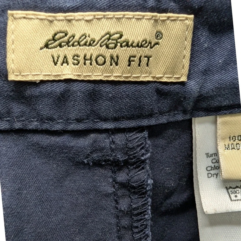 Eddie Bauer Vashon Fit Shorts Navy Blue 100% Baumwoole Button Tab Hem - 10